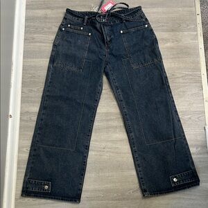 Black Wide-Leg Jeans with Pocket Details